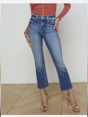 L’Agence Mira Ultra High Rise Crop Micro Bootcut Jeans Classic Blue Denim